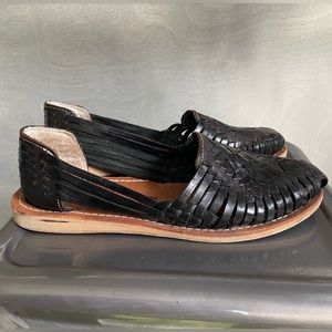 Zorie’s by Distressed Black Leather Huaraches- handmade in Mexico